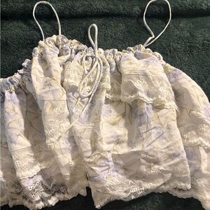 Floral Lace Trim Camisole Top and shorts set